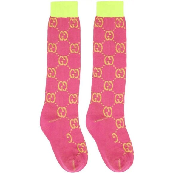 NWT GUCCI  Pink & Yellow Gg Socks SZ M - Picture 1 of 7